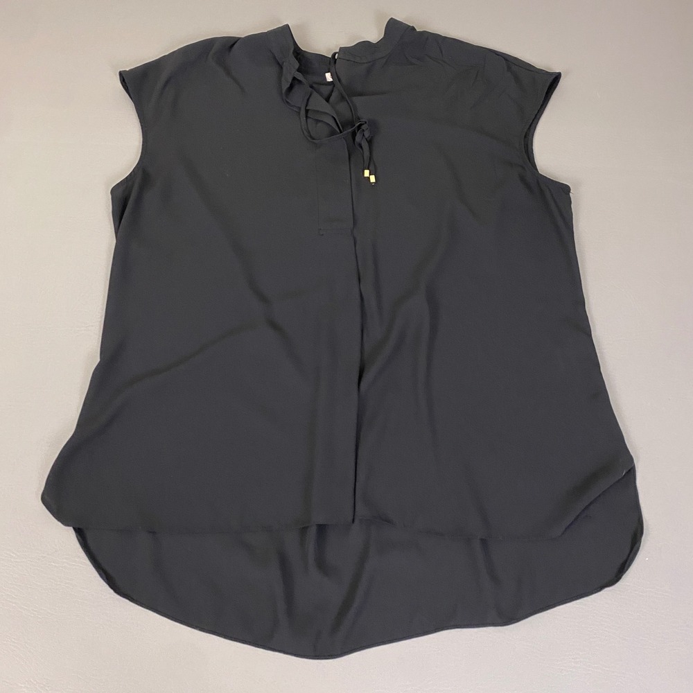 CB Established 1962 Blouse Plus Size 1X Black Tie Neck High Low Sleeveless